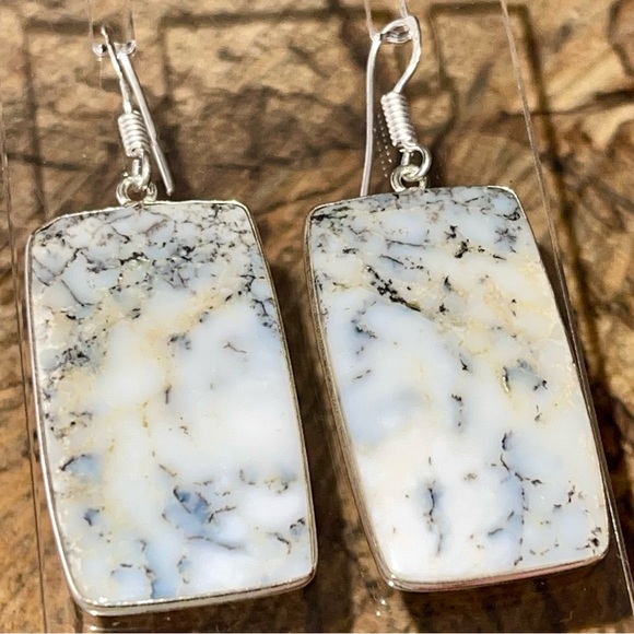 Dendritic Agate Earrings 1 7/8” - Picture 4 of 12